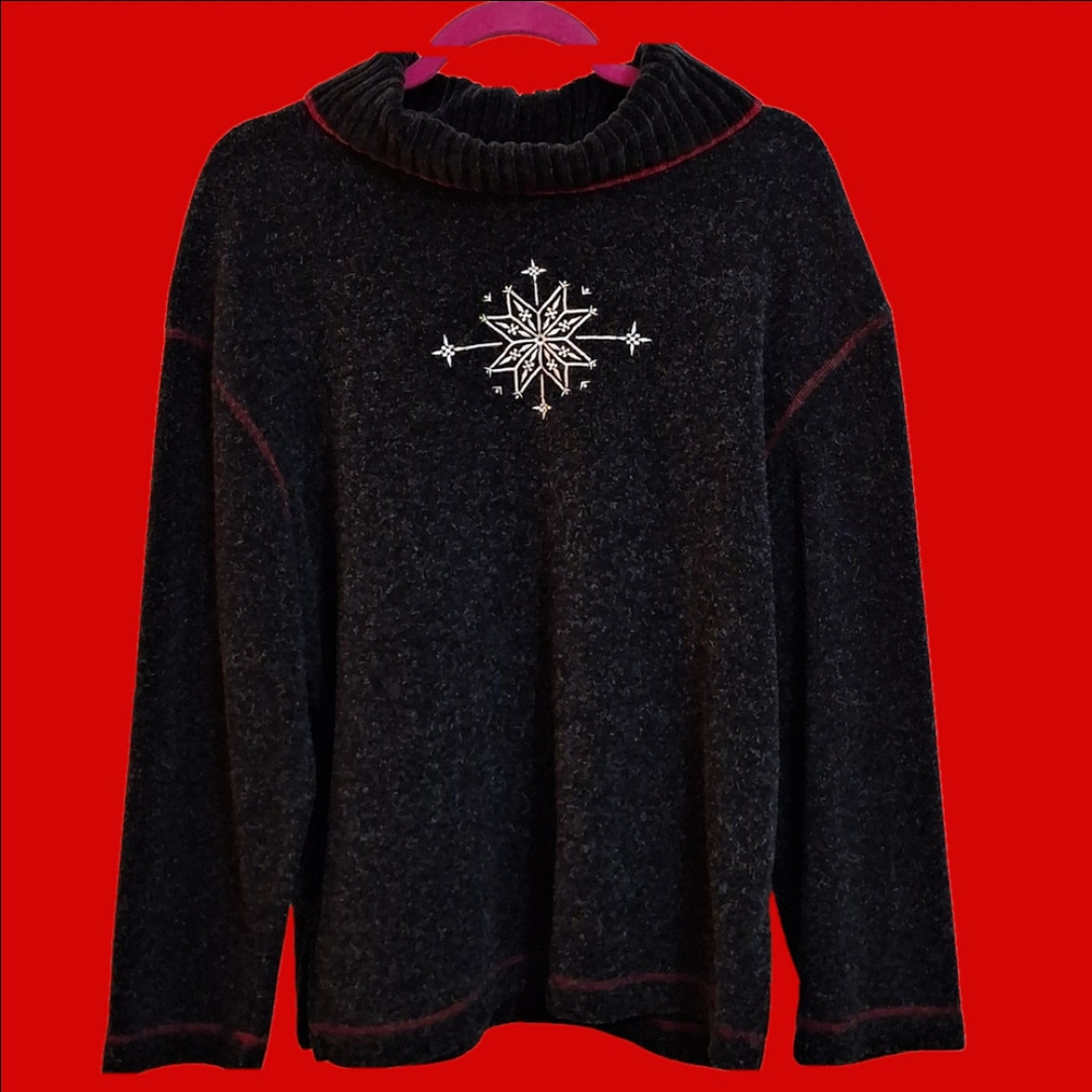 EUC Marsh Landing Sz.LP Black and White Snowflake ❄️ Red Trim